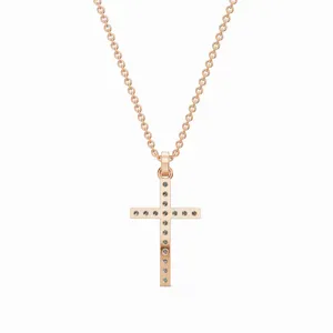 Collier pendentif en diamant de laboratoire en forme de croix, or rose 18 carats, 0,34 carat, taille brillant rond, pour fiançailles, mariage, tendance féminine - Product Image 4