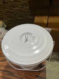 Cubo de porcelana esmaltada blanca con tapa, capacidad de 6-10L, estilo sencillo, para fregona, uso doméstico y de jardín - Product Image 3