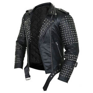 Chaqueta de cuero punk negra de invierno para hombre, piel de vaca, a prueba de viento y transpirable, diseño premium para motociclistas y corredores, chaquetas de cuero punk. - Product Image 3