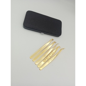 Pinzas para Pestañas con Punta de Precisión, Chapadas en Oro, Punta Lisa, Técnicas Avanzadas, Herramienta para el Cuidado de las Pestañas - Product Image 1