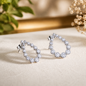 Boucles d'oreilles pendantes en argent sterling 925 avec diamants ronds brillants et moissanite, style créoles, bijoux pour femme - Product Image 4
