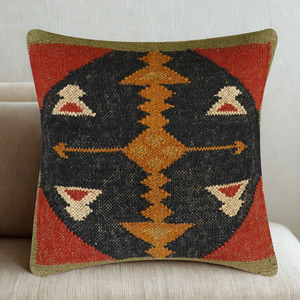 Coussin géométrique en laine et jute tissé à la main, écologique et biologique, garnissage 100% coton, toutes saisons, décoration intérieure et extérieure pour hôtel et maison - Product Image 4