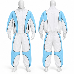 Ensemble de survêtement noir et gris personnalisé avec panneaux géométriques, veste zippée intégrale et pantalon élégant assorti pour vêtements de sport unisexes - Product Image 5