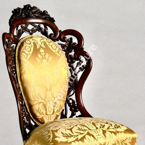 Luxury Handcrafted Solid Wood Dining Chair Ornate Floral Carving Gold Brocade Upholstered <b>Seat</b> - Product Image 2