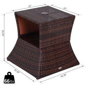 Tavolino da Giardino a 2 Livelli in Vimini con Foro per Ombrellone - Arredamento da Esterno Resistente alle Intemperie - Marrone Misto - Product Image 3