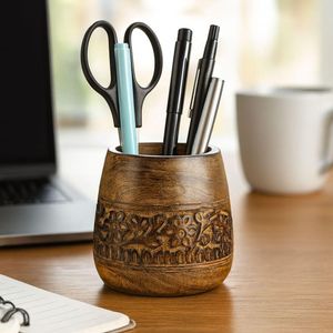 Natural Wood Stationery Holder Elegant Desk Pen Organizer For Workspace Decoration And Daily Use Functional - Product Image 3