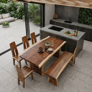 Dencis 4-Piece <b>Rustic</b> Solid Suaar Wood <b>Dining</b> <b>Set</b> with Natural Edge <b>Table</b> and Chair Premium Home Furniture for Hotel Use - Product Image 4