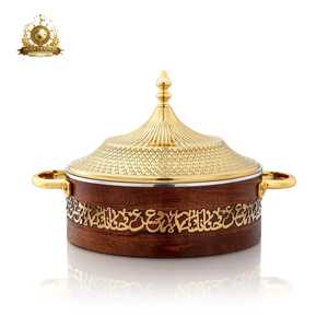 Light Blue Floral Cooking Pot With <b>Lid</b> Metallic Handles Elegant Vintage Kitchenware With Gold Emblem - Product Image 1