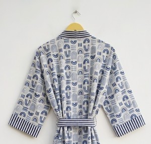 Peignoir Kimono en Coton pour Femme, Imprimé Bleu, Léger, avec Ceinture, Idéal pour Spa et Hôtel - Product Image 5