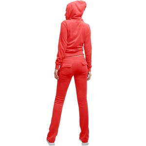 Conjunto Deportivo Rojo con Capucha para Mujer, Pantalones Largos de Color Sólido, Casuales, con Bolsillos Laterales, Transpirables, para Otoño - Product Image 4