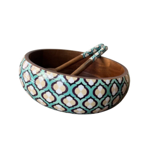 ชุดชามสลัดไม้โบราณขายส่ง พร้อมลายโมเสกเคลือบสี จับคู่กับที่ตักไม้สำหรับห้องครัว ในราคาต่ำสุด - Product Image 3