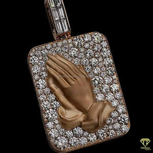 Hip Hop Mode Urbaine Déclaration Religieuse Fine Pendentifs Charmes VVS Lab Grown Stones Rectangulaire Forme Prier Charme - Product Image 3