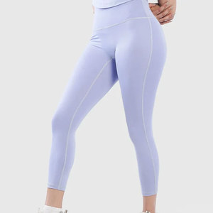 High Waisted Seamless <b>Women</b> Compression <b>Crop</b> Length Fitness Slim Tight Elastic Material Stretchable Sweat Wicking <b>Leggings</b> - Product Image 3