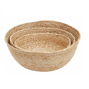 Panier de rangement en jute de luxe tissé à la main 25x25x10cm rond organisateur de cuisine et de Table à manger écologique pour le stockage de fruits et légumes - Product Image 6
