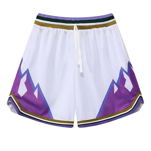 Shorts de basketball personnalisés pour hommes – Vente en gros, maille épaisse, motif montagne, cordon de serrage, gravure laser - Product Image 1