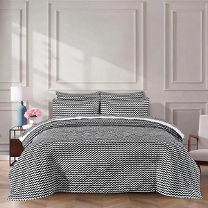 Ensemble de couvre-lit Chevron noir 3 pièces, motif losanges, mélange de coton T-150, literie pour toutes les saisons, usage domestique, durable et élégant - Product Image 1