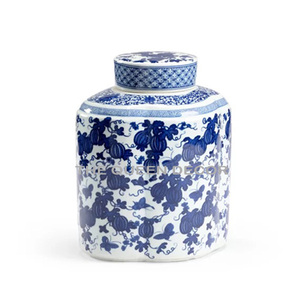 Jarrón Decorativo de Porcelana Azul y Blanco Estilo Art Deco con Tapa, Diseño Duradero Hecho a Mano, para Uso como Vajilla - Product Image 1