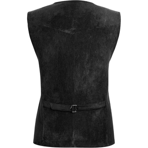 Custom Men's Classic <b>Black</b> Suede Leather <b>Vest</b> Vintage Western Cowboy Waistcoat V Neck Snap Button Casual <b>Vest</b> OEM - Product Image 4