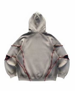 เสื้อฮู้ดดี้แบบซิป ยูนิเซ็กซ์ ทรงโอเวอร์ไซส์ ผ้าฟลีซเนื้อหนา ไม่เป็นขุย พิมพ์ลายกราฟิก สไตล์ดิสเทรส สีแดงดำ - Product Image 2