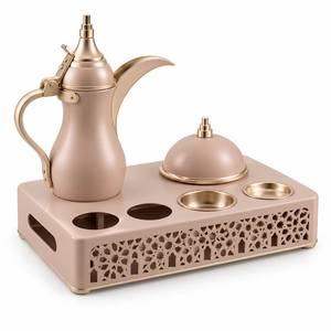 <b>Vintage</b> Engraved Silver Arabic Coffee <b>Set</b> Dallah Kettle Ceramic Cups Date Bowl Middle East Hospitality Drinkware WholesaleVintag - Product Image 2