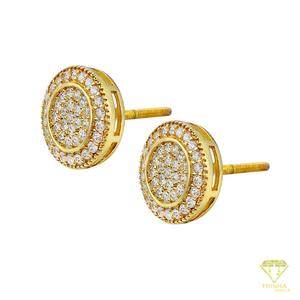 Boucles d'oreilles tendance en forme de cluster rond, diamants de laboratoire, plaqué or, argent sterling 925, bijoux de luxe haut de gamme pour femmes - Product Image 2