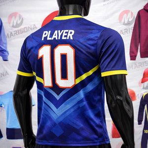 Maillot de football unisexe personnalisé à manches courtes avec logo frontal, en maille respirante à séchage rapide, 100 % polyester sublimé, coupe athlétique toutes saisons - Product Image 3