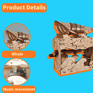 Caja de Música de Madera 3D Hecha a Mano con Diseño de Ballena, Kit de Modelo para Armar, Ideal para Regalos de Cumpleaños, Festividades y Navidad - Product Image 3