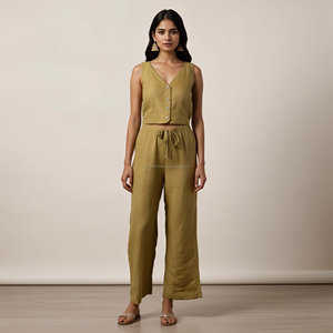 Top de lino 2025 al por mayor para ropa informal y formal hecho de tela de lino puro Top de uso diario para mujer - Product Image 2