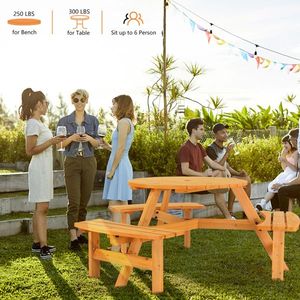 Tavolo da Picnic Circolare in Legno per 6 Persone con 3 Panche Integrate per Esterni, Patio, Veranda, Giardino - Product Image 4