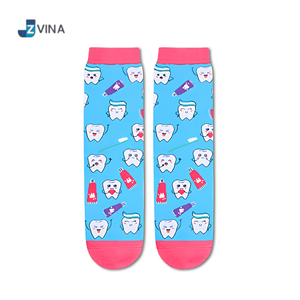 JZVINA <b>Women</b> Ankle <b>Socks</b> Cotton Blend Breathable Digital Print Cartoon Tooth Pattern Novelty Daily Wear Autumn Style - Product Image 3
