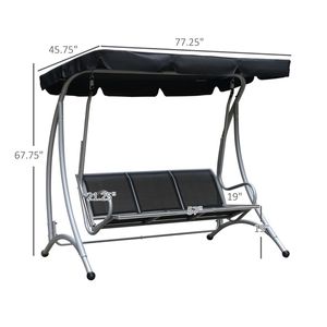 Dondolo da Esterno a 3 Posti con Tettuccio Regolabile, Struttura in Acciaio Resistente, Panchina da Giardino per Portico - Product Image 5