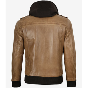 Veste en cuir de vachette marron camel OEM 2026, très vendue, pour homme, avec col à capuche, poches zippées, haute qualité, faible MOQ, veste tendance - Product Image 2
