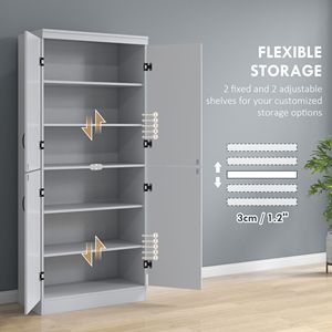 Dispensa da Cucina Indipendente a 4 Ante, 178 cm, con 6 Ripiani Regolabili, Armadio Contenitore per Soggiorno, Grigio - Product Image 5