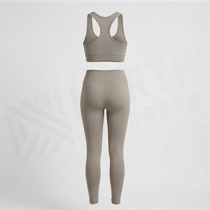 Conjunto de yoga sin costuras para mujer, 2 piezas: sujetador deportivo tipo racerback y leggings de cintura alta - Product Image 2