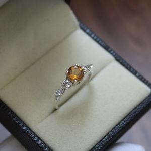Citrine Sterling Silver <b>Ring</b> Round Cut Champagne Vintage Proposal <b>Ring</b> For Women Elegant Gemstone Jewelry - Product Image 5