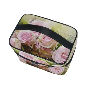 Trousse de maquillage grande capacité, organiseur de toilette de voyage avec poches en filet et sangles élastiques, pochette cosmétique florale portable - Product Image 4