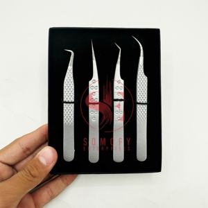 Pinzas profesionales de Extensión de pestañas de acero inoxidable en tono plateado, herramientas de belleza con diseño de corazón, aplicador de puntas de fibra sostenible - Product Image 6