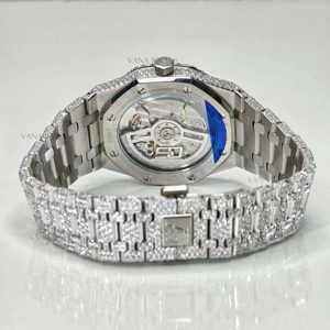 Montre en verre analogique à quartz hip hop glacé pour hommes en vrac personnalisé boîtier en acier inoxydable de 41mm aspect diamant moissanite OEM ODM - Product Image 6