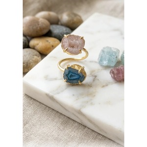 Handcrafted Natural Druzy Quartz Crystal <b>Ring</b>-<b>Adjustable</b>-Made in Jaipur India - Product Image 5