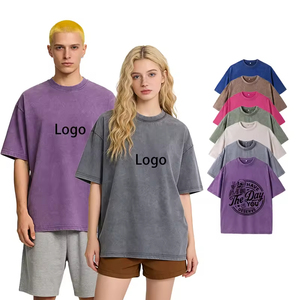 Custom Print Blank Washed T Shirt, Men's Women's Loose Fit Casual Tee 100% Cotton Custom <b>Logo</b> Crew Neck Blank Tee - Product Image 3