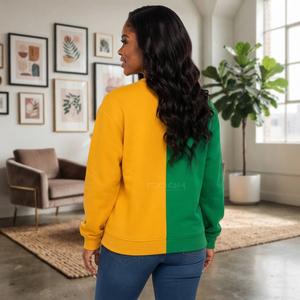 Cosh International Acrylic Custom Logo Sisterhood Sorority Green Gold Crew Neck Two Tone Sweatshirt <b>Cardigan</b> <b>Sweaters</b> - Product Image 5