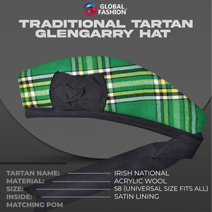 Gorro Glengarry Nacional Irlandés de las Tierras Altas con Lazos Decorativos y Diseño Clásico de Tartán de Clan 2026 - Product Image 3