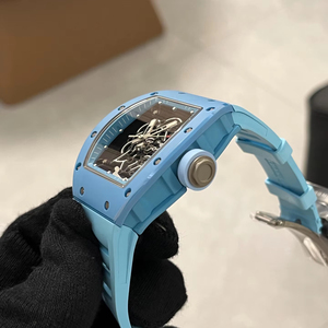 Reloj de Diseño Superior para Hombre con Caja de Cerámica Azul Cielo, Correa de Goma, Reloj de Fibra de Carbono con Esqueleto Delgado, Reloj de Negocios Resistente al Agua - Product Image 2