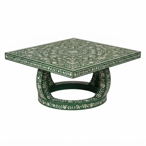 Mesa de Centro Redonda con Incrustaciones de Hueso, Diseño Floral en Blanco y Negro, Artesanía Tradicional India, Mesa Decorativa para Sala de Estar - Product Image 4