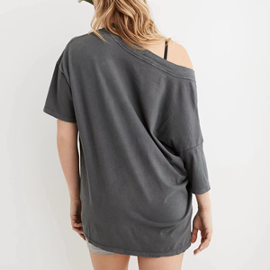 Women's <b>V</b>-<b>Neck</b> Short Sleeve Loose Fit Solid Color Cotton Jersey Casual <b>T</b>-<b>Shirt</b> Spring Summer Breathable Knitted Top - Product Image 4