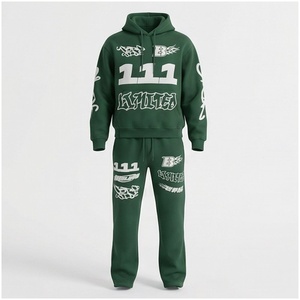 Conjunto Deportivo Verde para Hombre, Sudadera con Capucha, Manga Larga, Estampado de Letras, Estilo Urbano, Corte Regular, Ropa de Otoño, Material de Algodón Transpirable - Product Image 1