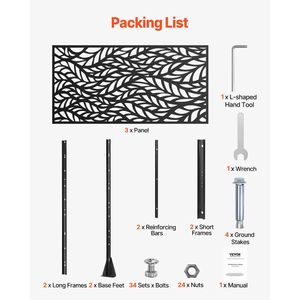 Divisorio per Esterni in Metallo da 119,4 cm L x 182,9 cm H, Autoportante a 3 Pannelli, Pannelli Decorativi per la Privacy da Esterno a 3 Pannelli - Product Image 6