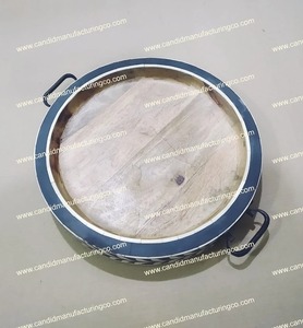 Plateau de service décoratif en bois fait main avec incrustation d'os, plat rond décoratif, décoration de table de ferme - Product Image 3