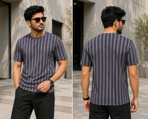 Camiseta de Jersey a Rayas con Cuello Redondo para Hombre, Diseño Superior, Nueva, Corte Regular, Informal, Tejida, Ecológica, de Secado Rápido - Product Image 4