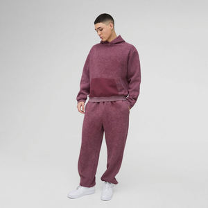 Survêtement à capuche pour homme, couleur unie, coupe ample, sweat-shirt à manches longues avec poches latérales, coton mi-lourd, vêtements d'automne - Product Image 1